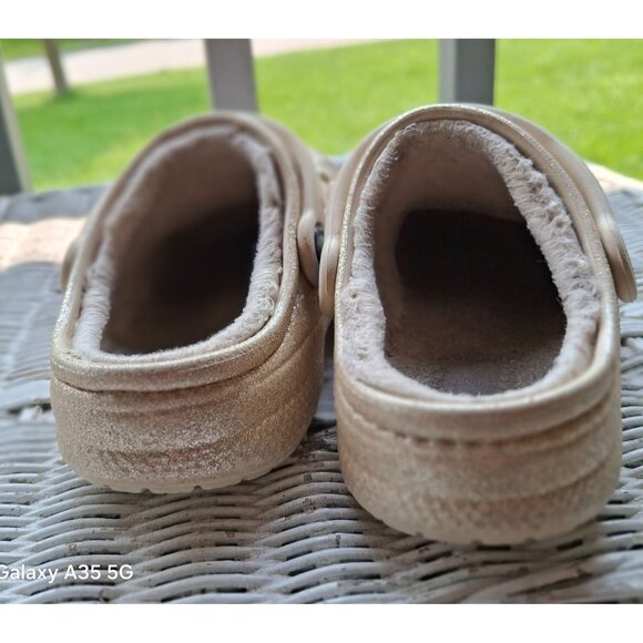 Gold Glitter Crocs C9 Toddler Classic Clogs With Plush Lining Fancy - Picture 7 of 7